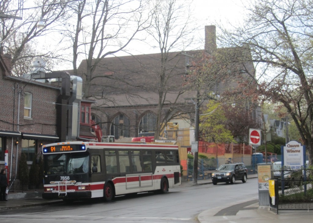 View of Beach United Church from the south side of Queen Street East on April 24, 2012.