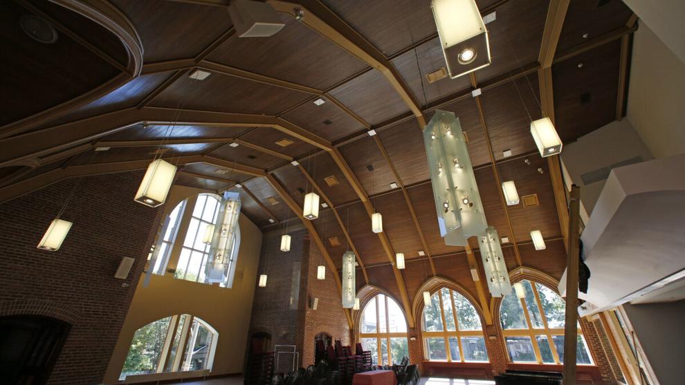 Photo by Bernard Weil / Toronto Star. 

Inside Beach United Church, modern LED lighting hangs from the ceiling, one of numerous environmentally conscious elements in the renovated space, which will also feature the biggest solar power array on any house of worship in the city.