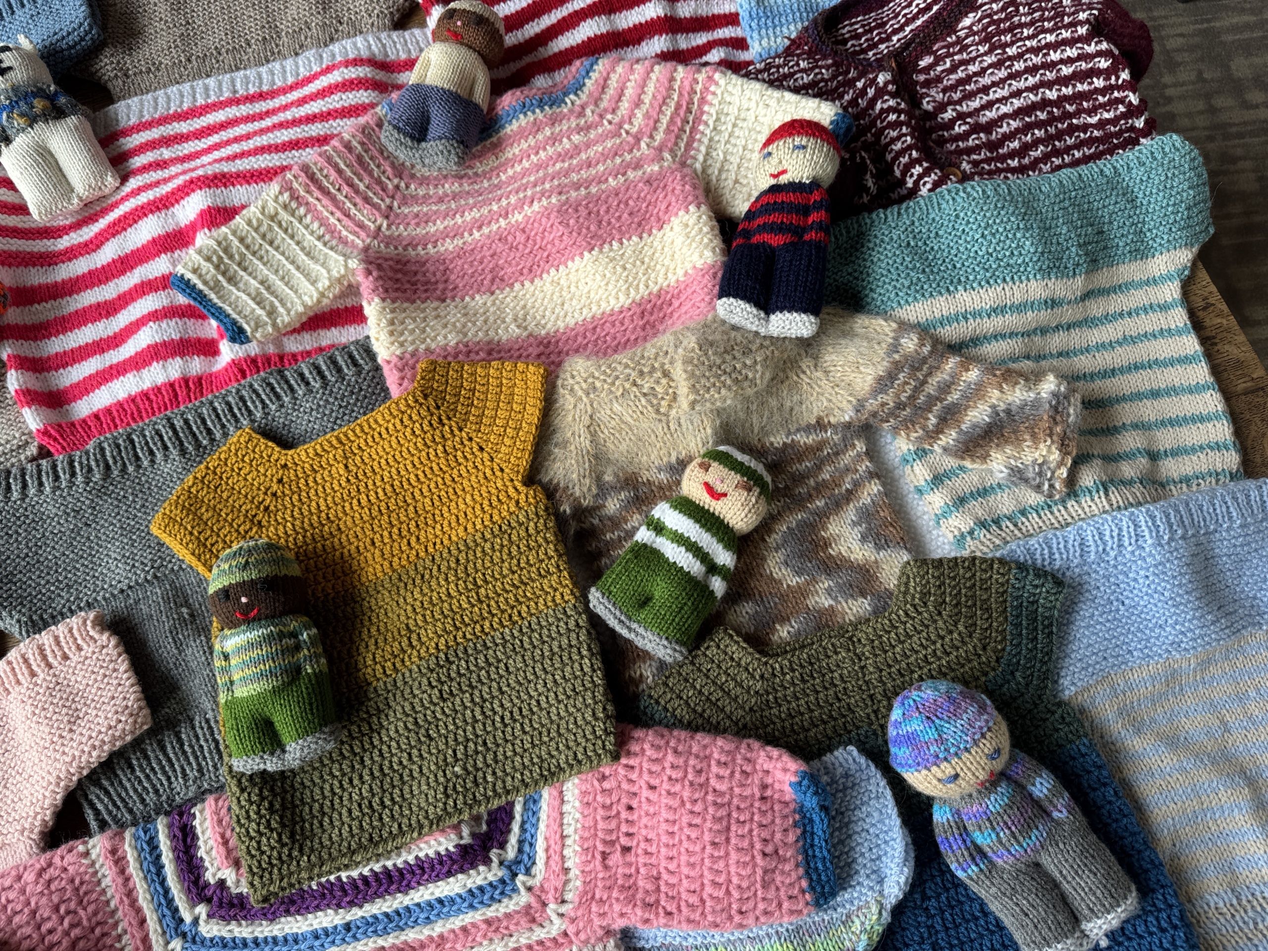 crocheted & knitted toys and sweaters and vests