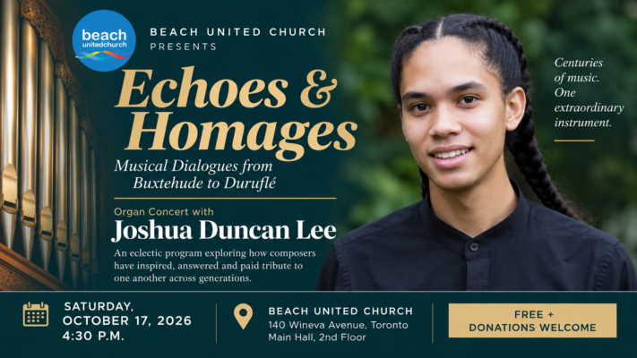 Organist Joshua Duncan Lee, performing Echoes & Homages at Beach United Church on October 17.