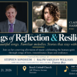 Concert graphic featuring baritone Joe Donahue and pianist Claire Harris for Songs of Reflection & Resilience at Beach United Church, November 21, 2026.